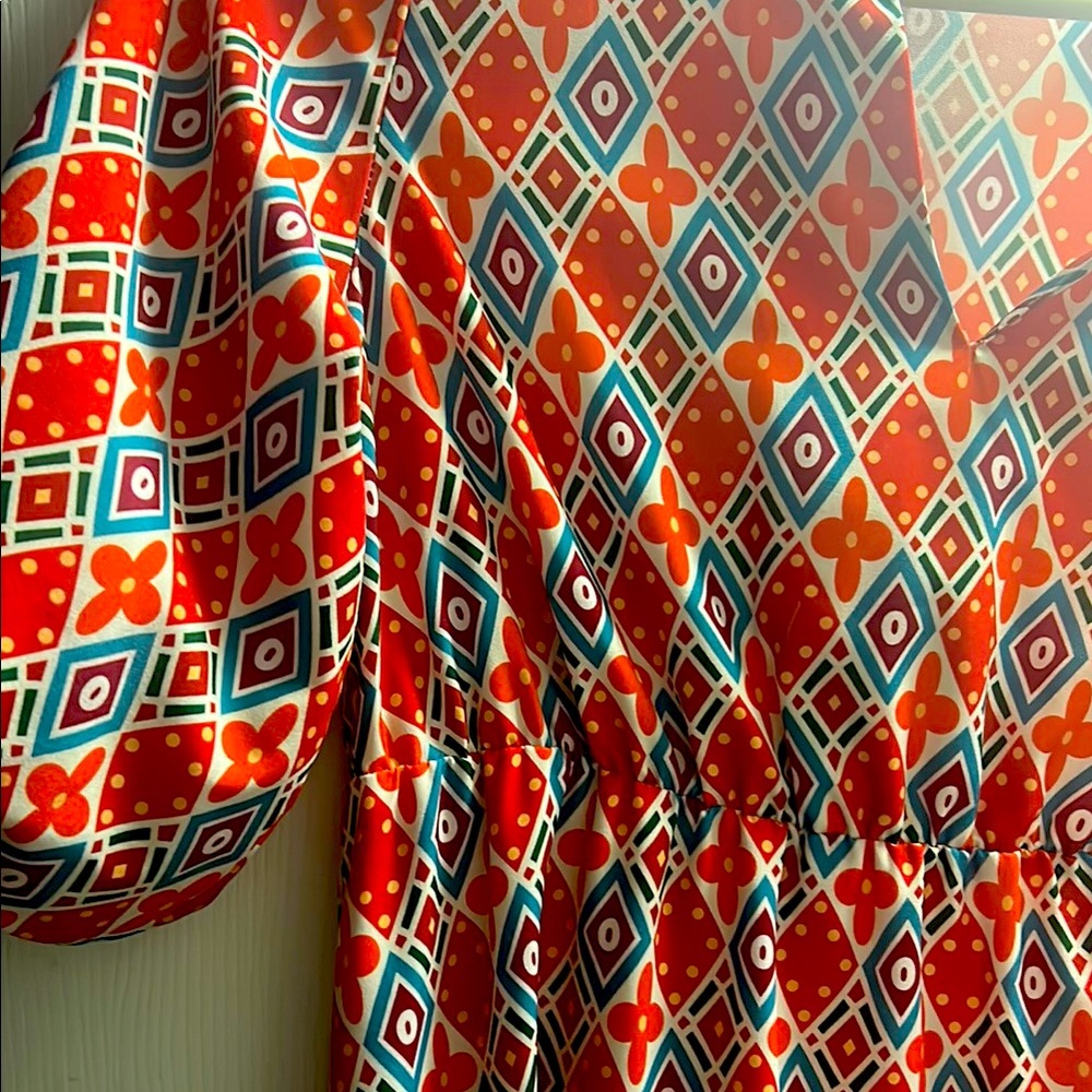 BOHO-Geometric Red and Blue Dress